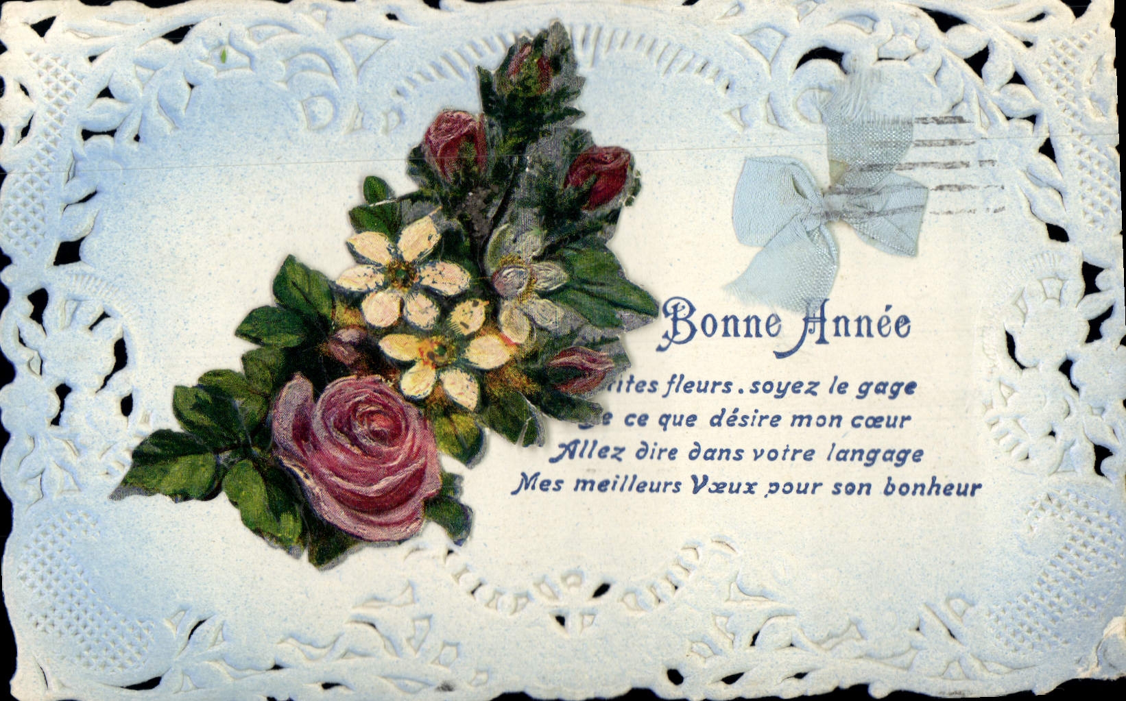 Bonne Année — fleurs et poème — éditeur DAP, n° de série non lisible