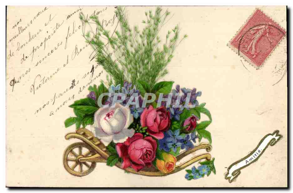 Bouquet de fleurs dans un chariot — Amitié — éditeur non visible