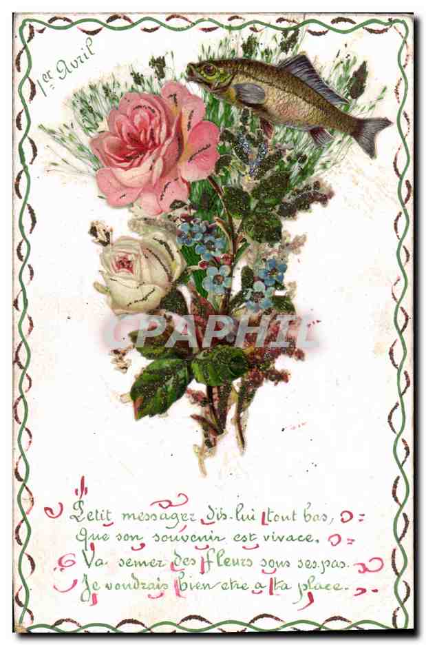 Fleurs et poisson — Carte postale française — éditeur inconnu