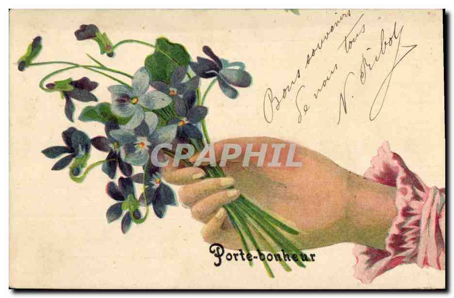 CPA Fantaisie Fleurs Main Porte bonheur 
