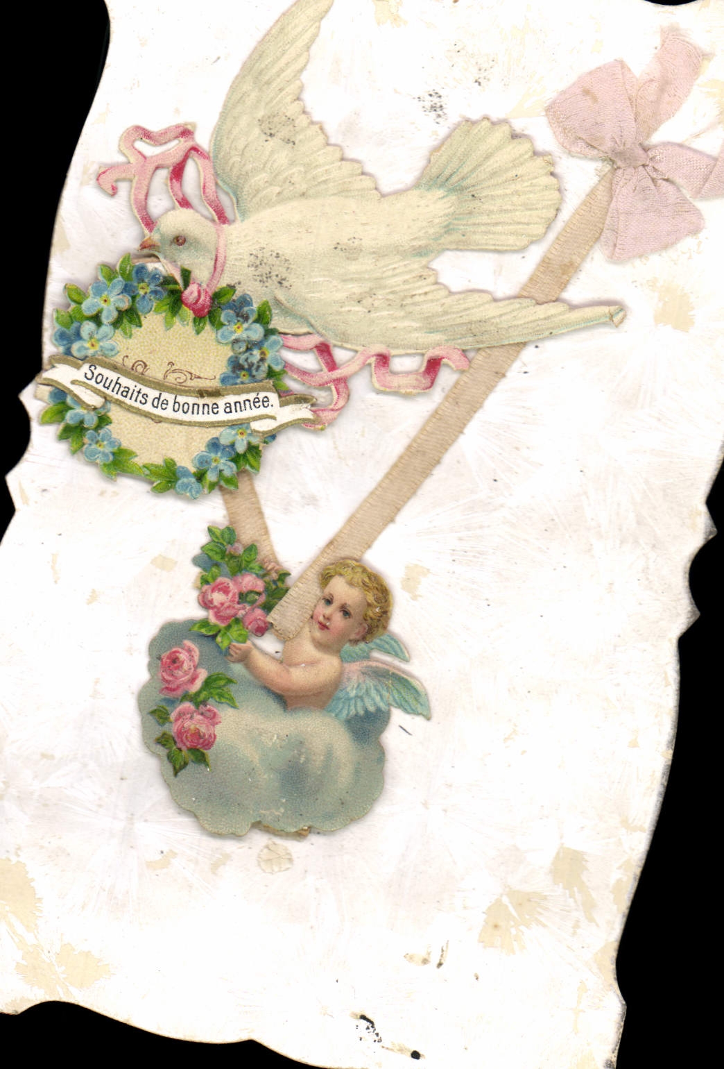 Dove et ange — Souhaits de bonne année — Carte postale française