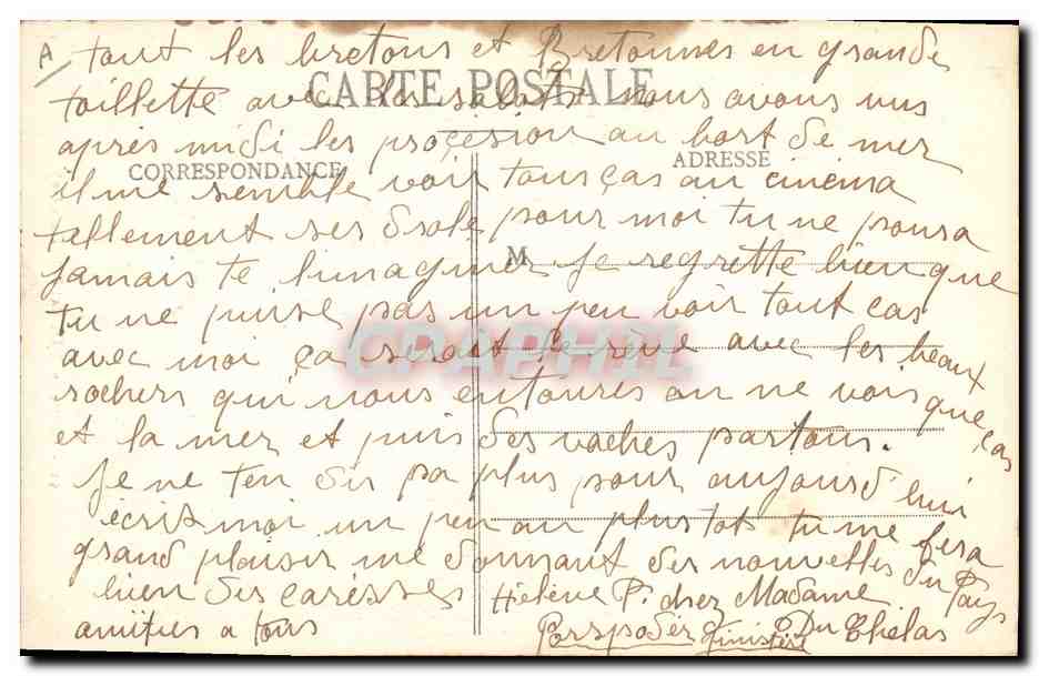 CPA Folklore Fillette de Plougastel  — Verso