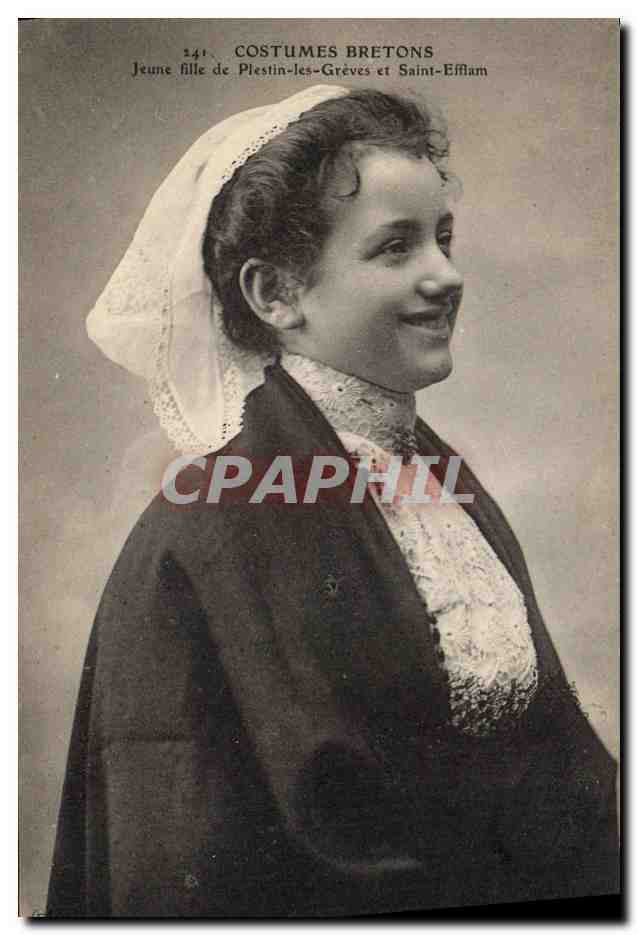 CPA Folklore Jeune fille de Plestin les Greves et Saint Efflam 