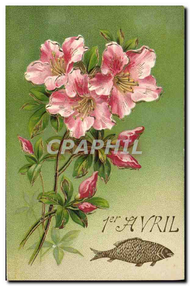 Fleurs d'azalée — 1er AVRIL — avec poisson — éditeur non visible