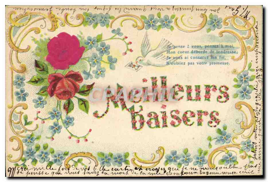 CPA Fantaisie Fleurs Colombe 