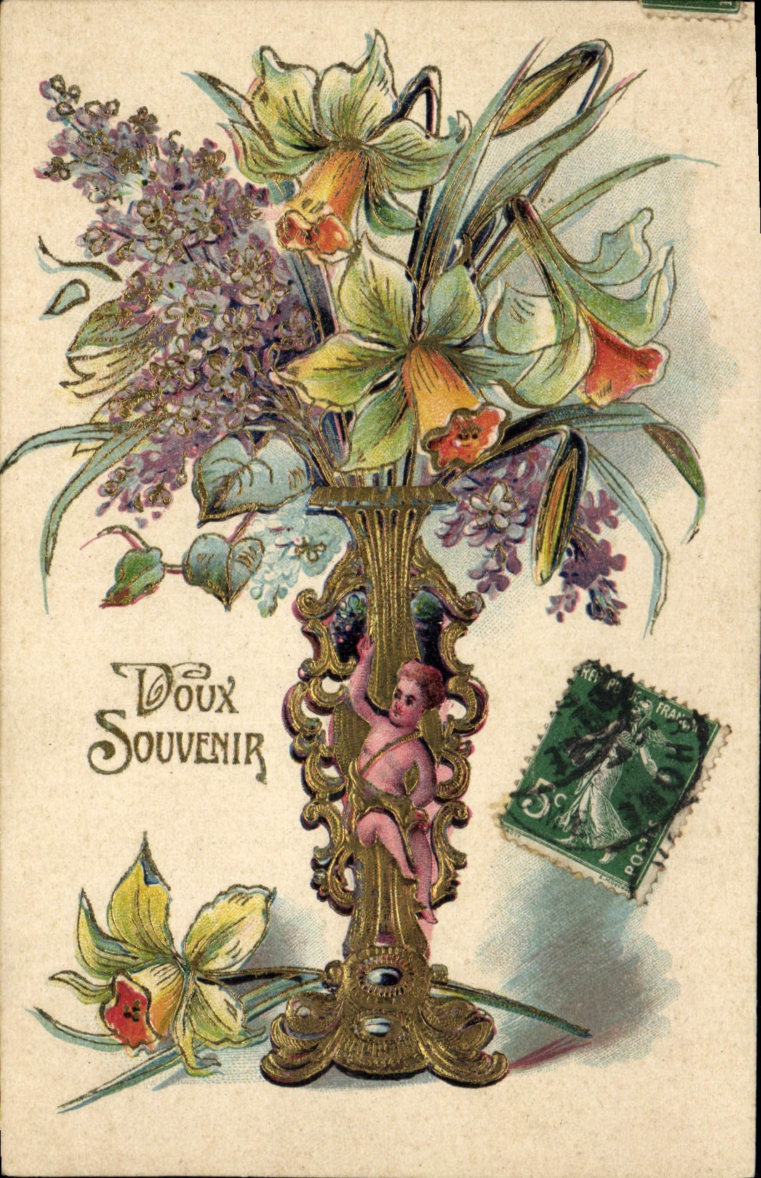 CPA Fantaisie Fleurs Ange 
