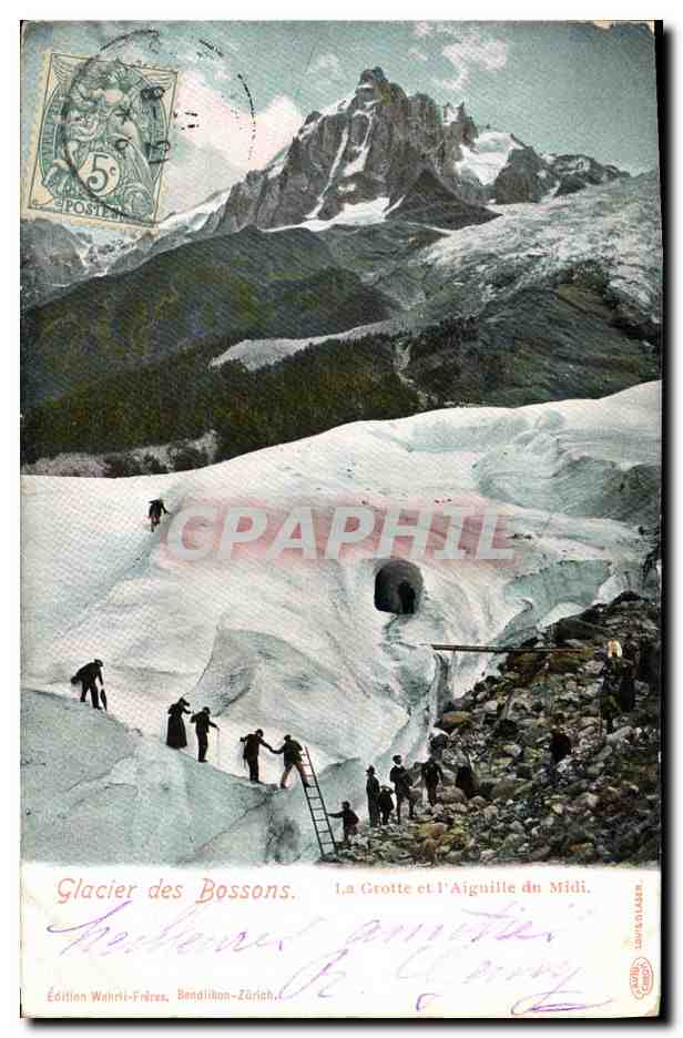 CPA Alpinisme Glacier des Bossons La grotte et l'aiguille du Midi 