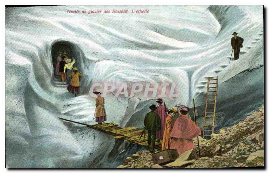 CPA Alpinisme Grotte de glacier des Bossons L'echelle 