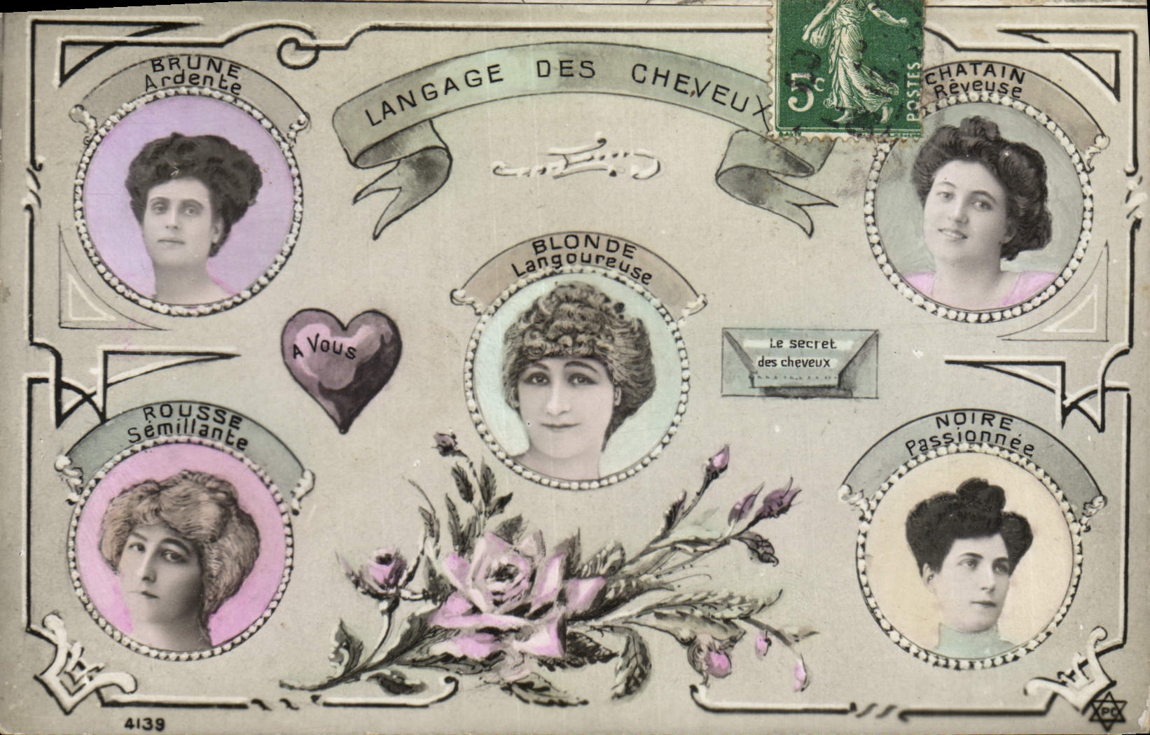 CPA Fantaisie Fleurs Le langage des cheveux Femmes 