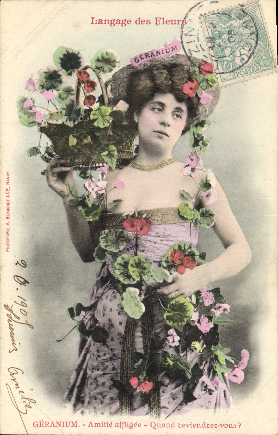 CPA Fantaisie Le langage des Fleurs Geranium 