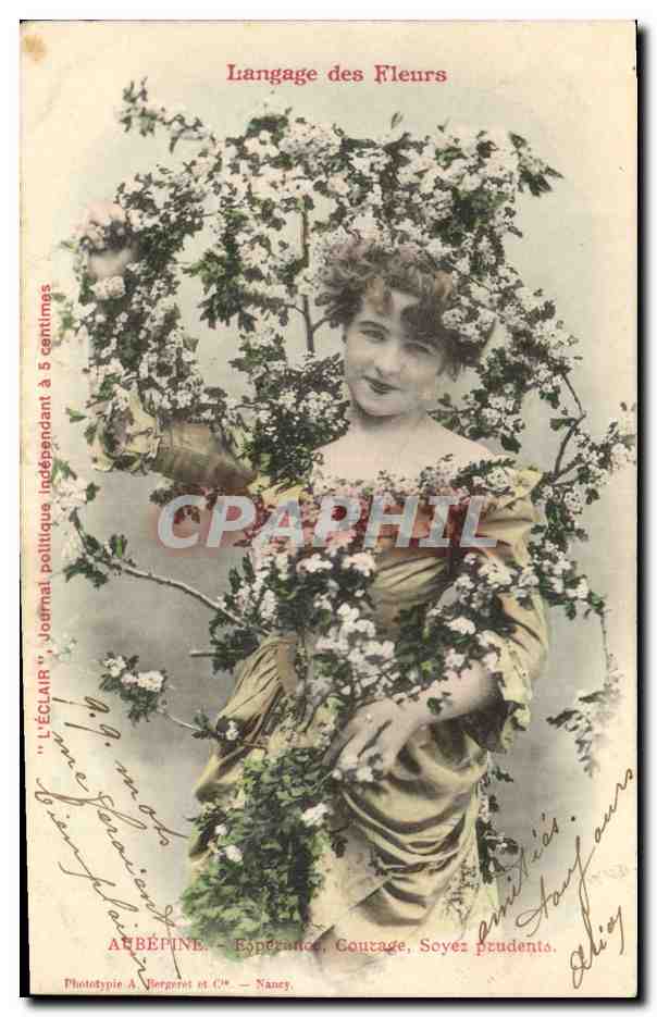 Femme entourée de fleurs — Langage des Fleurs — Phototypie A. Vergeront et C° — Nancy