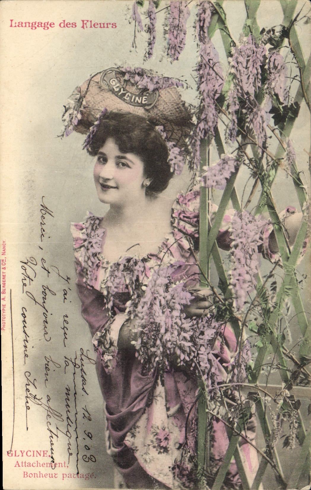 CPA Fantaisie Le langage des Fleurs Glycine 