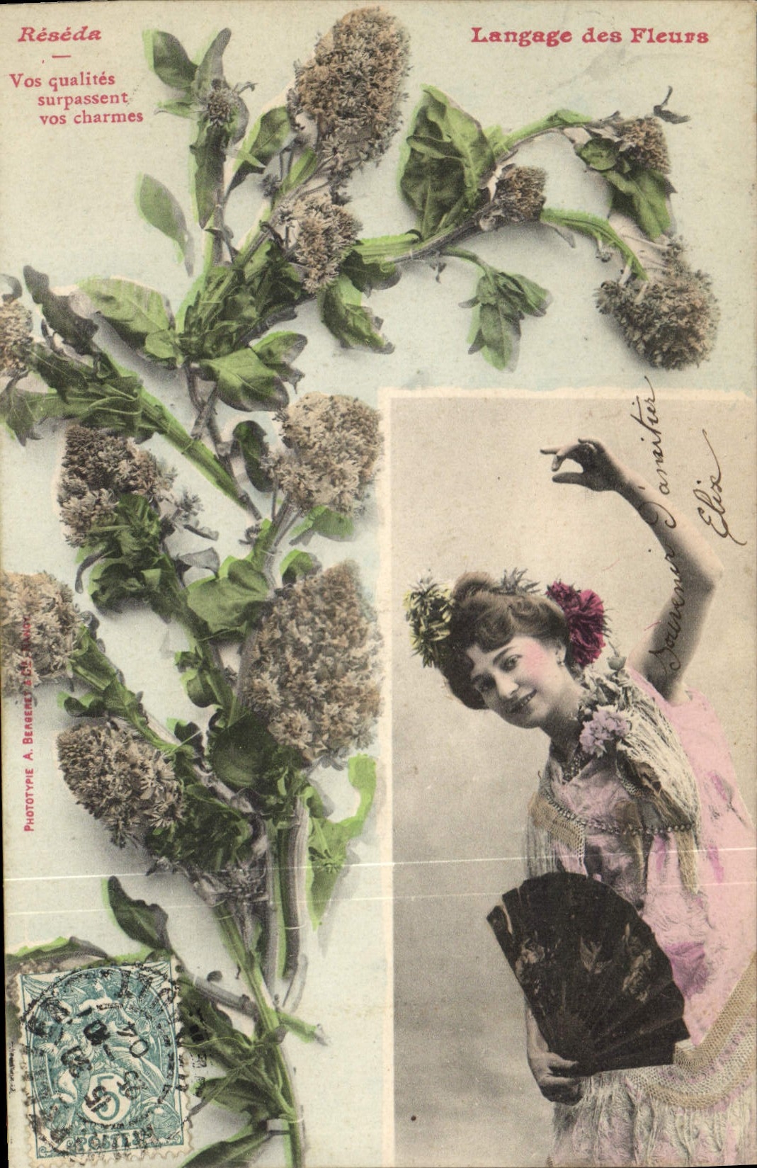 CPA Fantaisie Le langage des Fleurs Reseda 