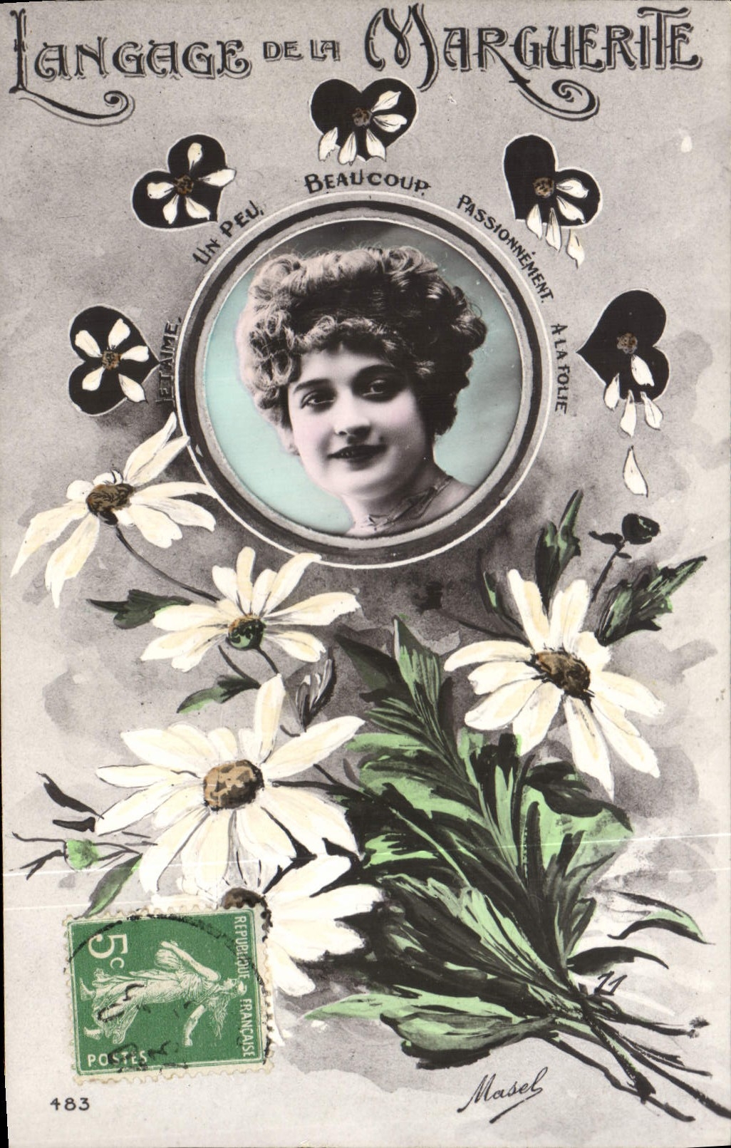 CPA Fantaisie Fleurs Le langage de la Marguerite Femme 