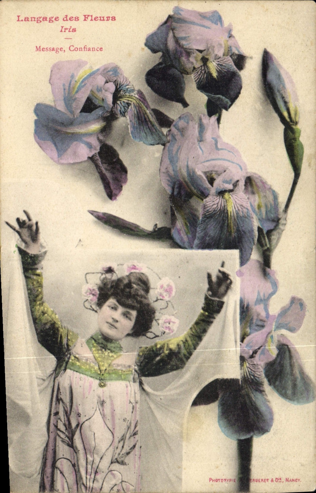 CPA Fantaisie Le langage des Fleurs Iris 