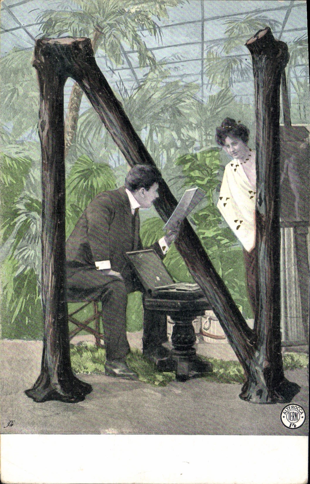Scène d'exposition — homme et femme devant un grand N en bois — éditeur Anterock, série TERN 1/4
