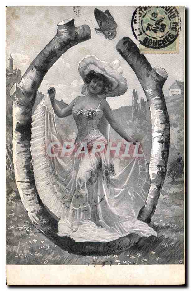 CPA Fantaisie Femme Lettres Lettre O Papillon 