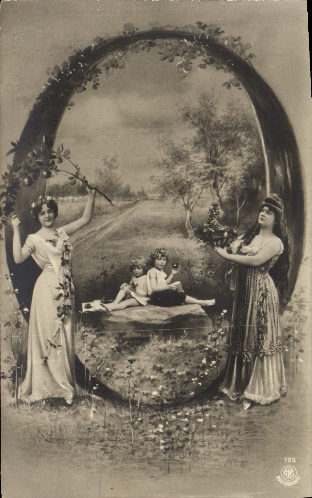 Femmes et enfants dans un cadre naturel — éditeur Monteschratti, n° 195