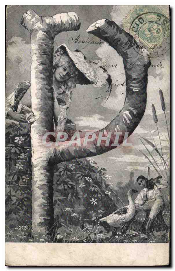 CPA Fantaisie Femme Lettres Lettre P