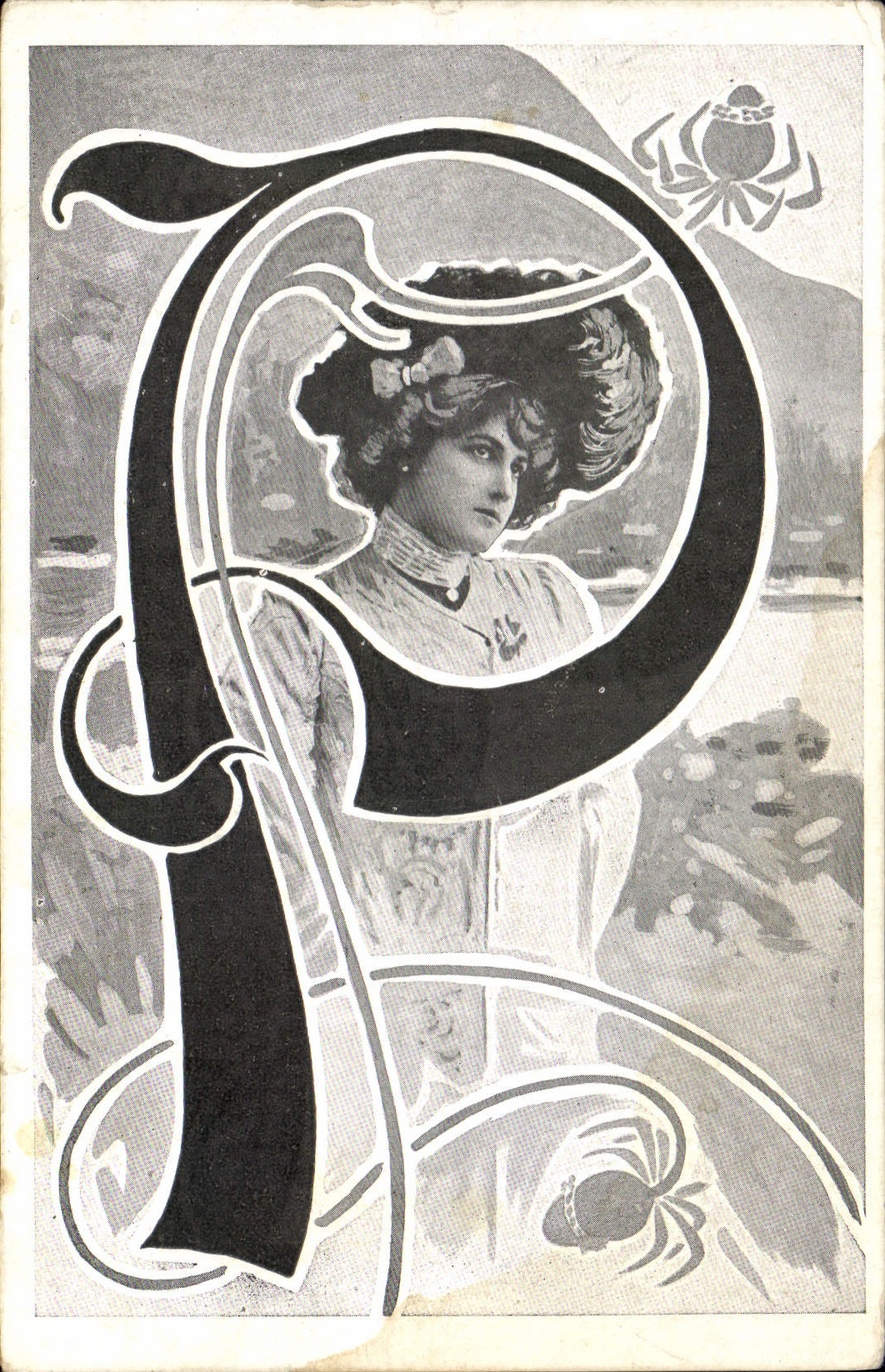 Femme dans une grande lettre P — Art nouveau — Union postale universelle