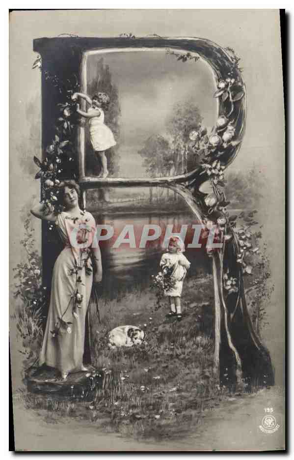 Femme et enfants dans un cadre décoratif — éditeur S.R.C. n° 195