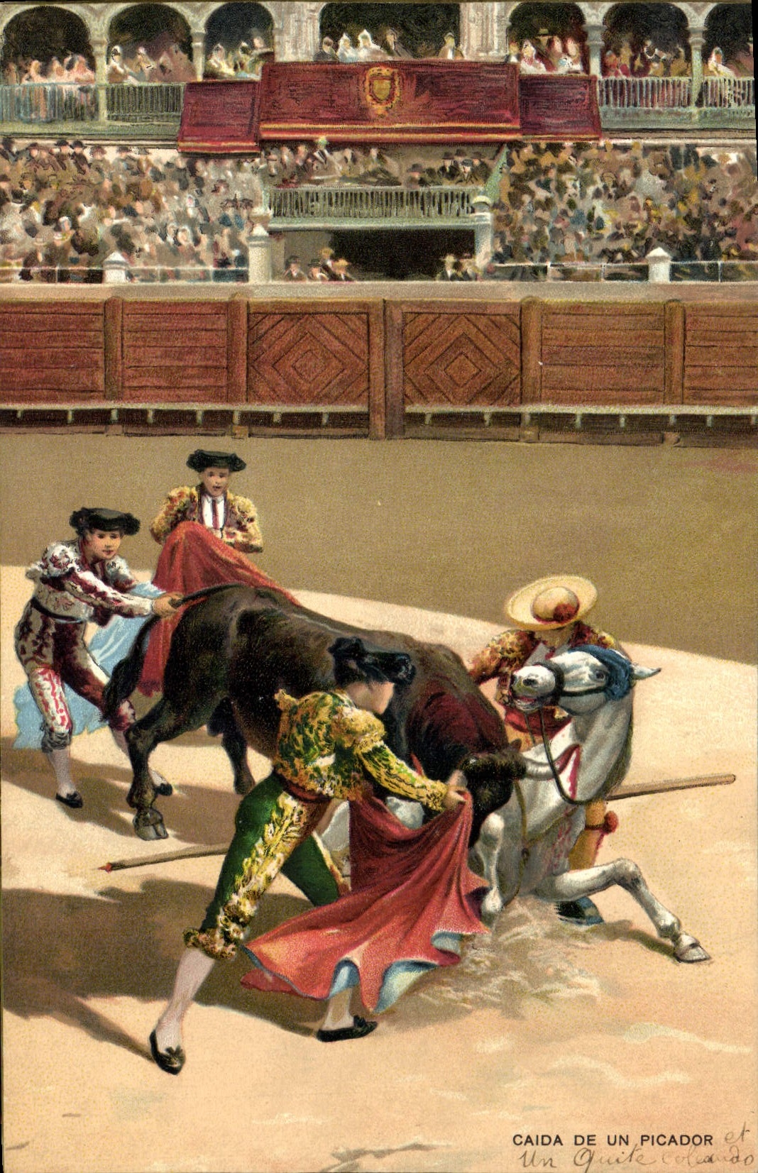 Caída de un picador — scène de tauromachie — Stengel & Co., H. Darmstadt