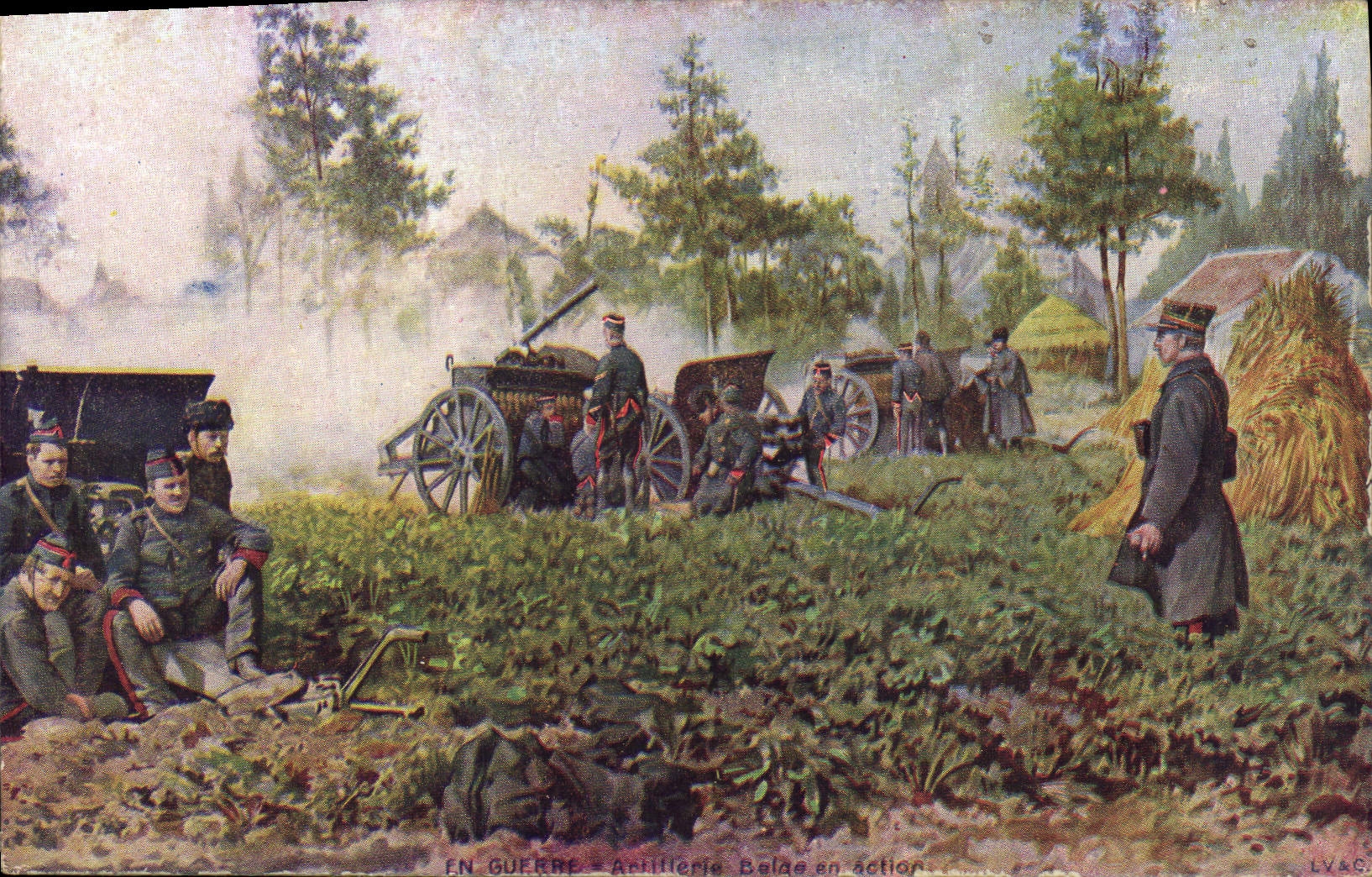 CPA Militaria Artillerie belge en action