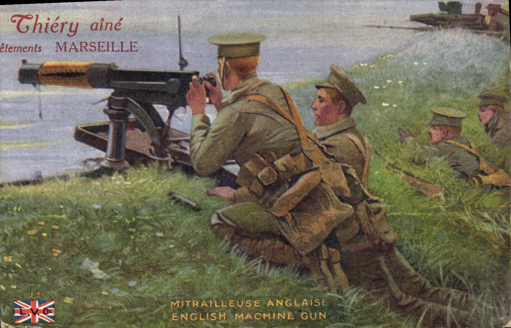 Soldats britanniques avec mitrailleuse anglaise — Thiéry aîné, Marseille — éditeur Thiéry aîné, n° 12