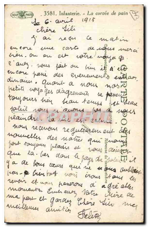 La corvée de pain — scène de distribution — L.V. (éditeur) n°3581 — Verso