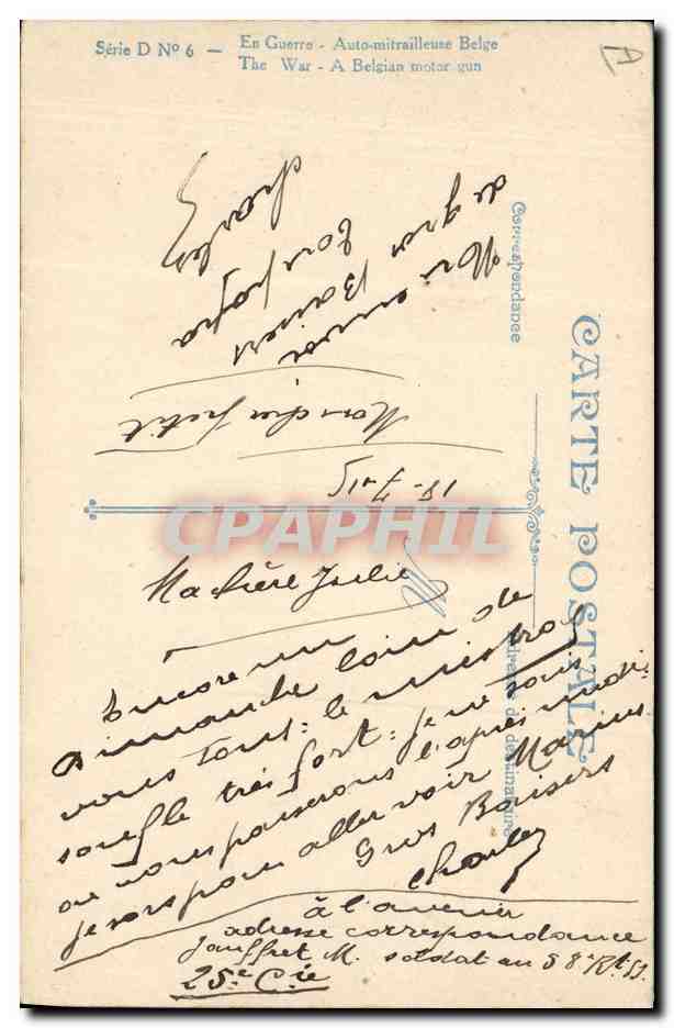 Auto-mitrailleuse belge — Série D N°6 — éditeur L.V.C.S. — Reverso