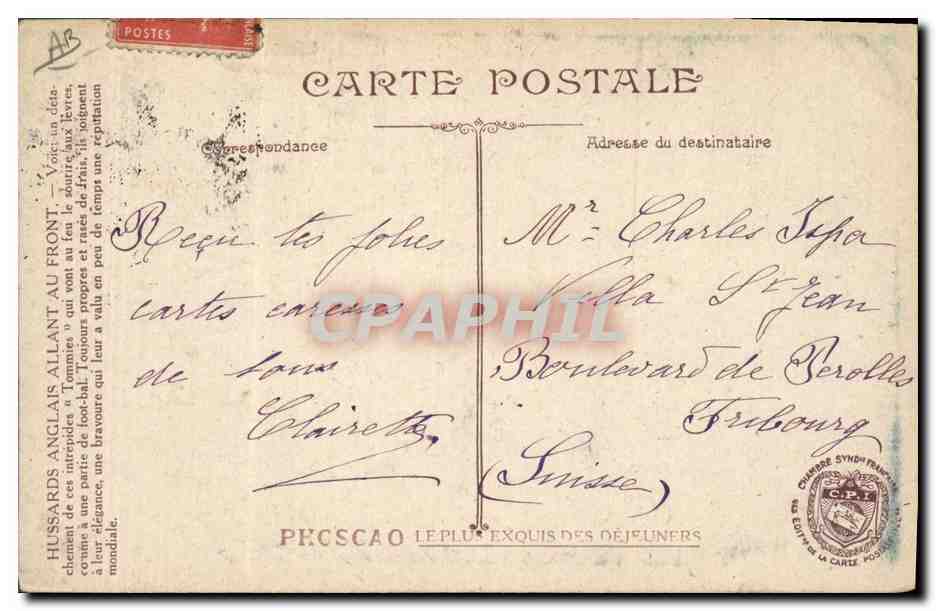 Hussards Anglais allant au front — En guerre — LV&C — Verso