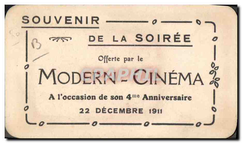 Chromo Cinema Frimousse d'Or Lorenzy Palaca Paris Modern Cinema 4eme anniversaire 1911 — Rückseite