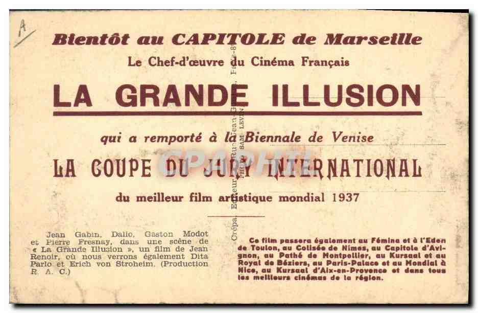 La Grande Illusion — scène de film — Production Dita Paris & Erich von Stroheim — Verso