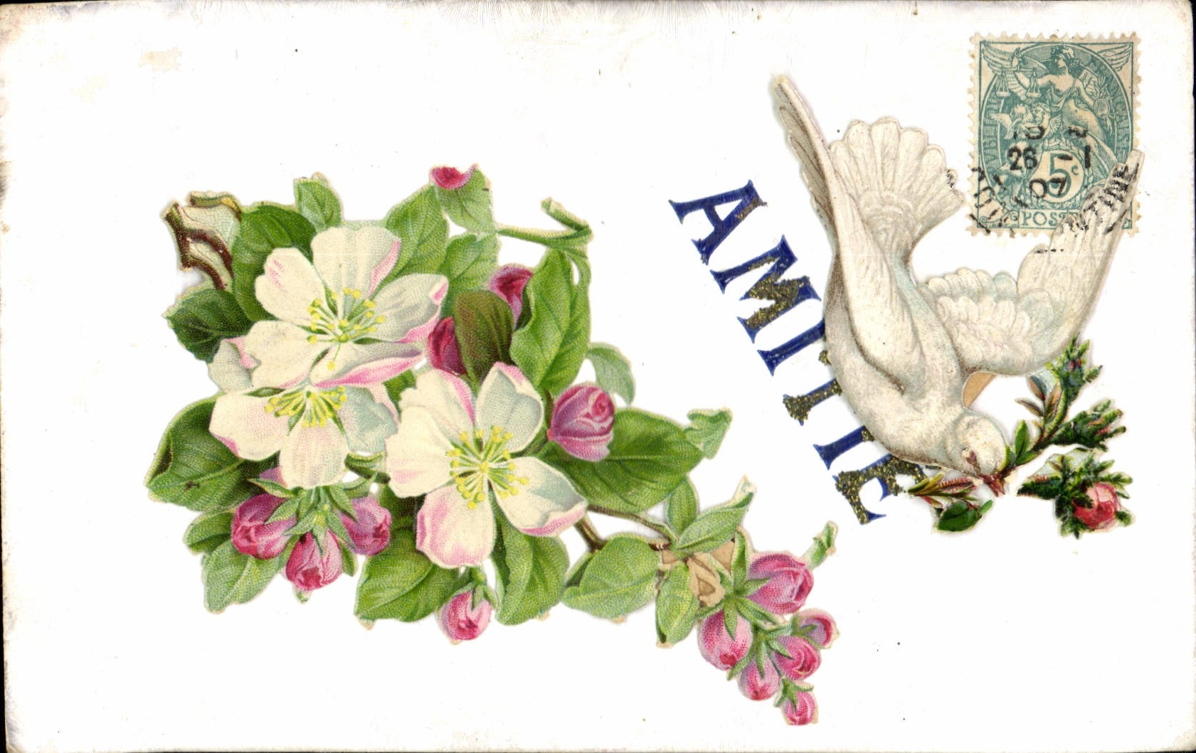 Fleurs d'apple et colombe — Ami — éditeur non visible, n° de série non lisible