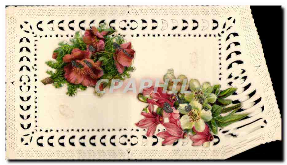 Bloemen — floraanse decoraties — antieke ansichtkaart met gatenpatroon