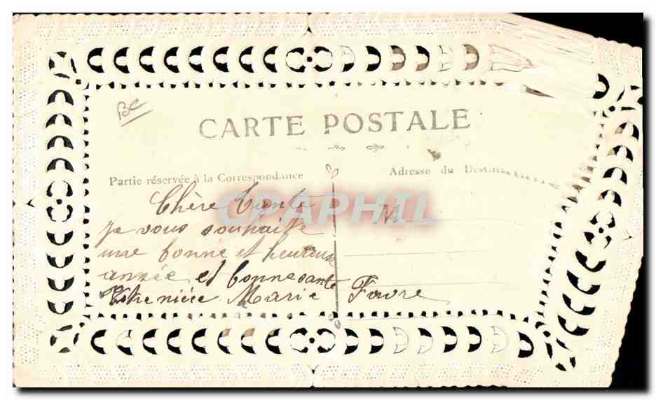 Bloemen — floraanse decoraties — antieke ansichtkaart met gatenpatroon — Achterkant