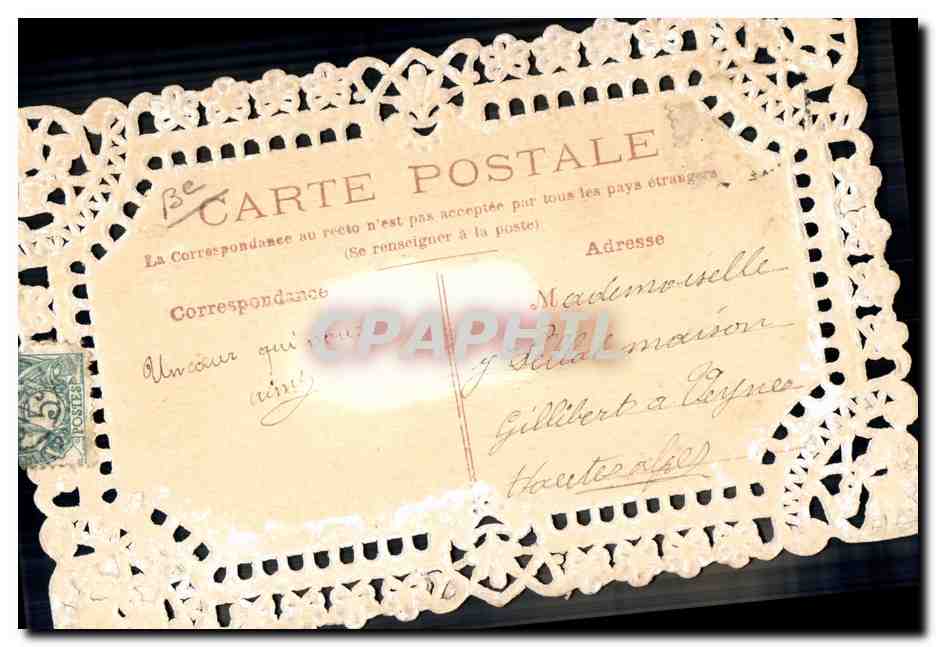 Mazzo di fiori — Buona e felice Festa — Cartolina decorata con pizzo — Verso