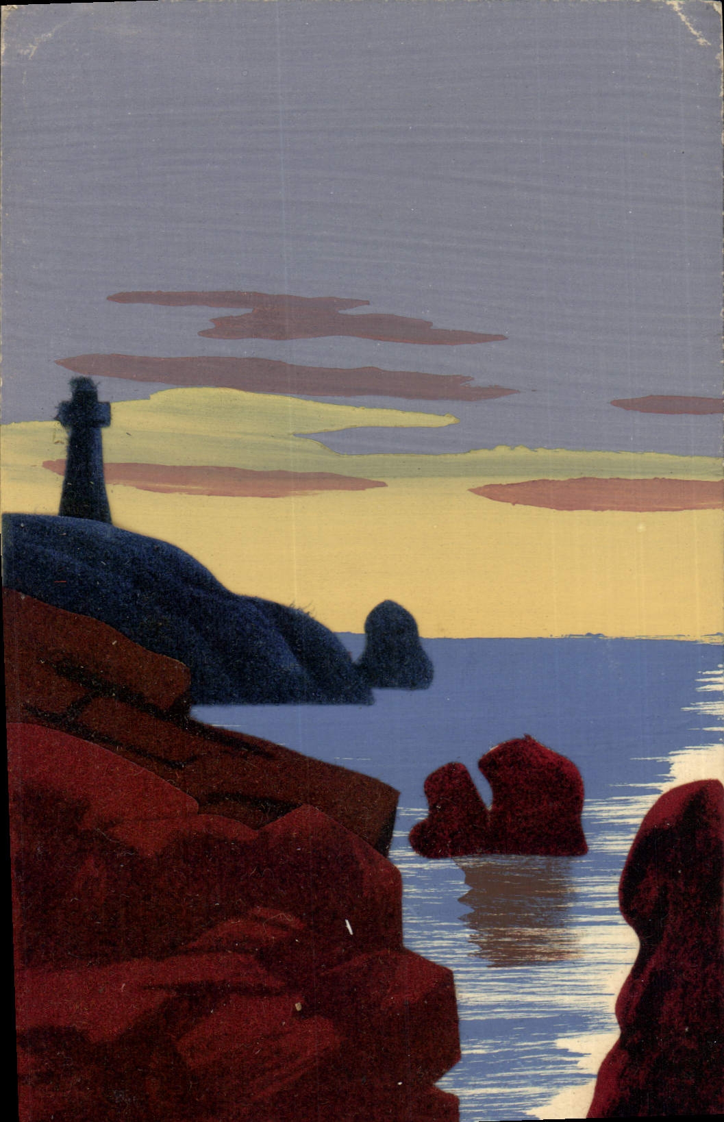Phare sur rochers — coucher de soleil — D.R.G.M. n°37