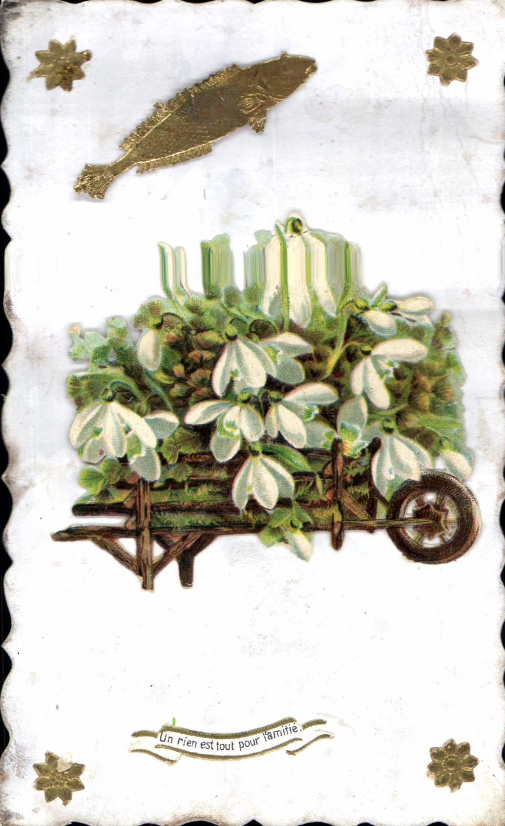 Fleurs de printemps dans un chariot — Un rien est tout pour l'amitié — éditeur inconnu