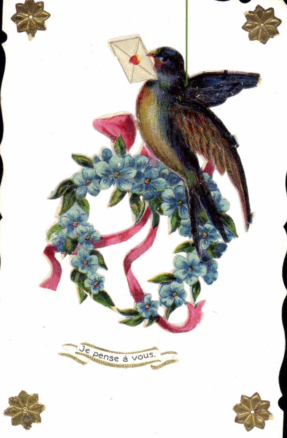 CPA Fantaisie Fleurs Oiseau 