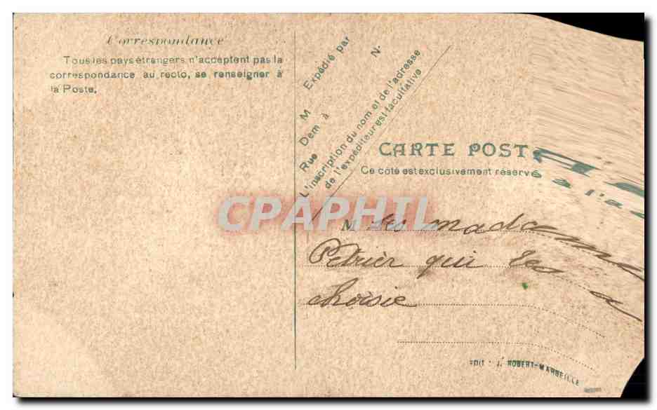 Bouquet de fleurs bleues — papillon doré — éditeur Robert-Marcheille — Verso