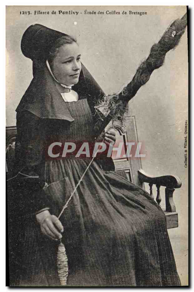 CPA Folklore Fileuse de Pontivy Etude des coiffes de Bretagne