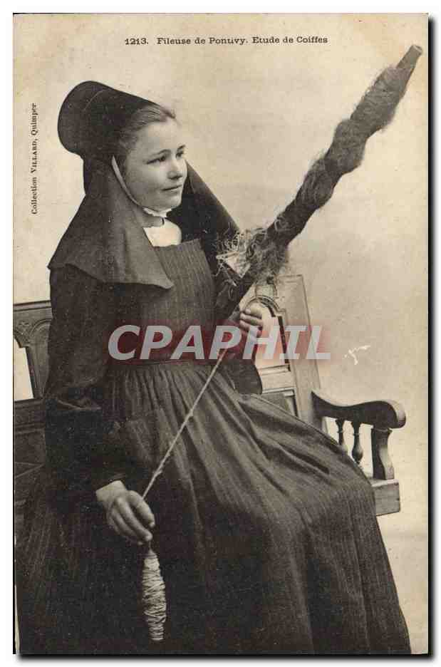 CPA Folklore Fileuse de Pontivy Etude des coiffes de Bretagne