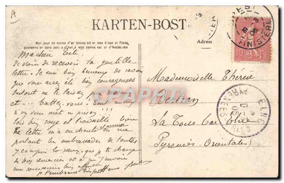 CPA Folklore Jeune fille de Daoulas Etude des coiffes de Bretagne  — Verso