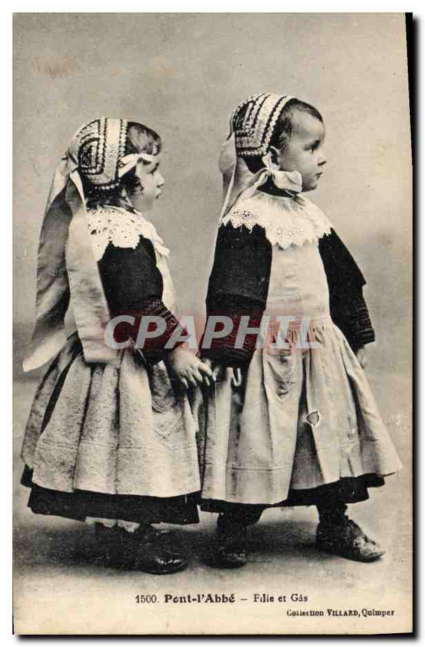 CPA Folklore Pont L'Abbe Fille et Gas Enfants