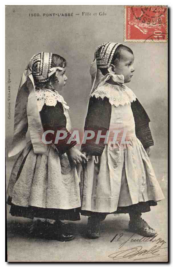 CPA Folklore Pont L'Abbe Fille et Gas Enfants