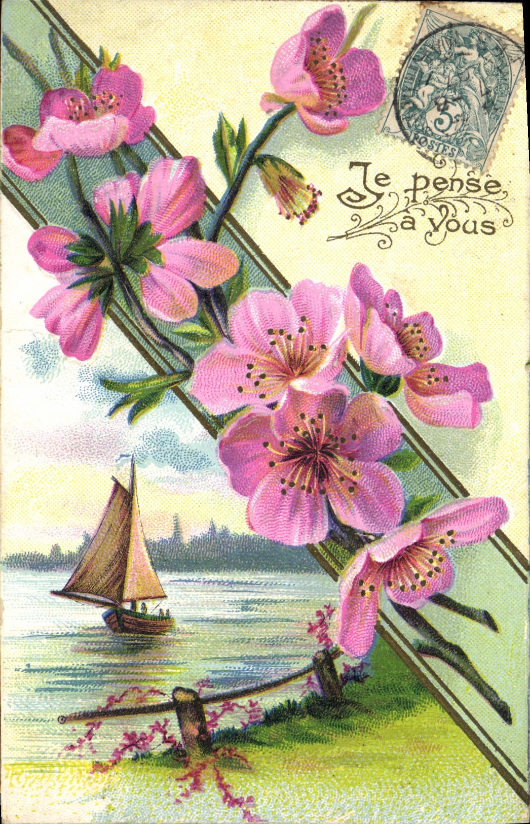 CPA Fantaisie Fleurs Bateau 