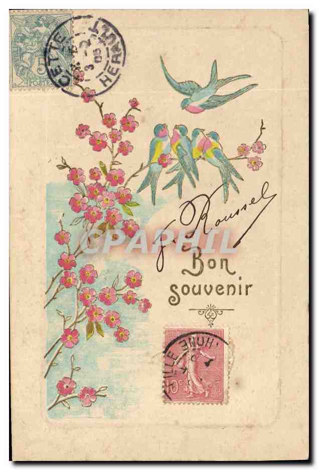CPA Fantaisie Fleurs Oiseaux 