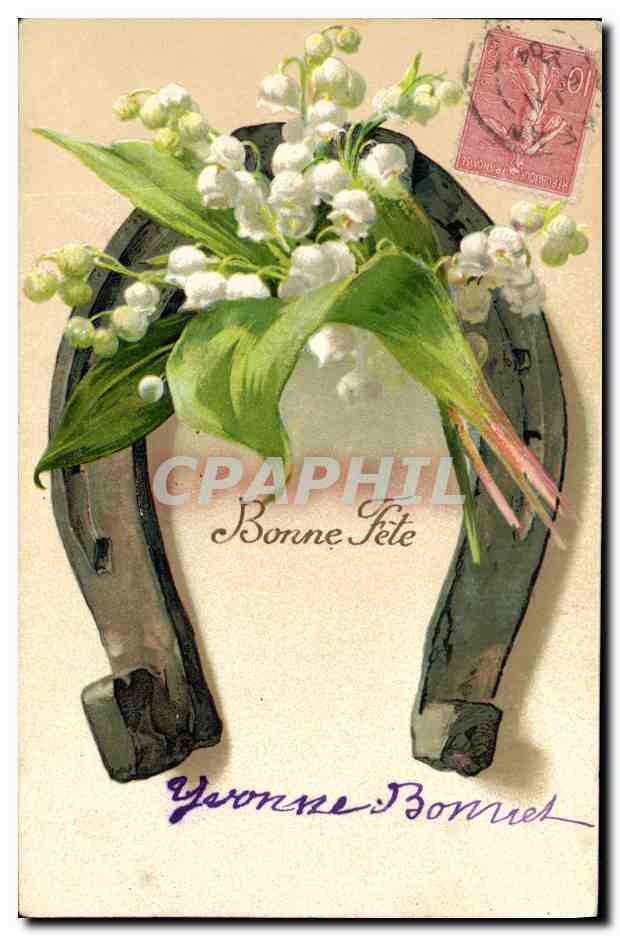 CPA Fantaisie Fleurs Fer a cheval Muguet 