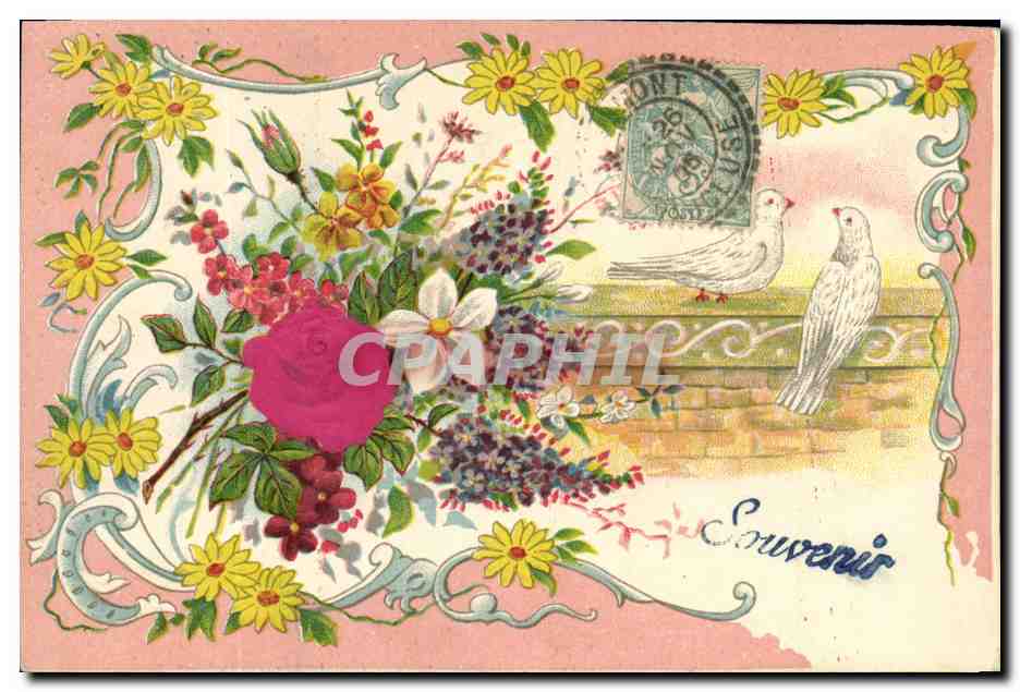 Fleurs et colombes — Souvenir — K. P. éditeurs Paris, Série 198